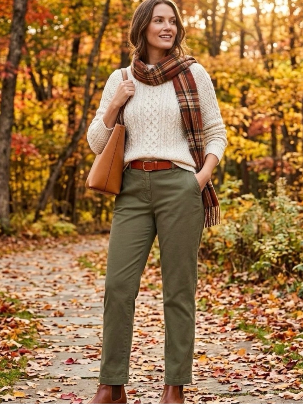 Talbots Womens Relaxed Chino Pants Sz 14 Olive Green Straight Leg Cotton Stretch